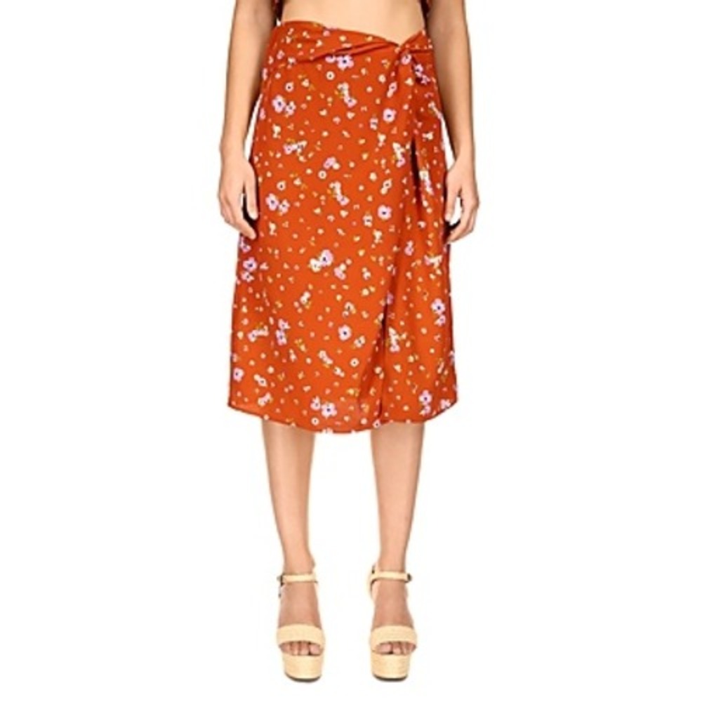 Sanctuary Skirt Womens XXS Rust Floral Wrap Midi Recycled Polyester NWT